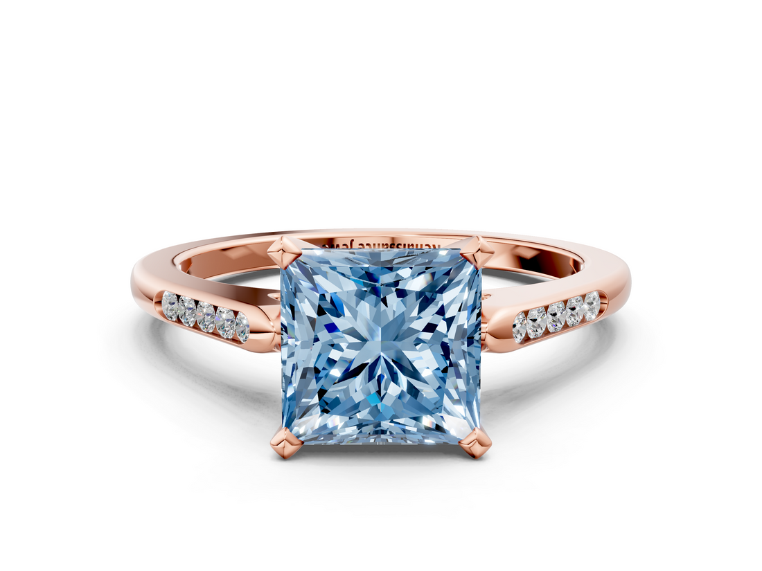 Rose gold Fancy Blue Princess  Cut Channel Set Solitaire Engagement Ring with Four-Prong Setting_232