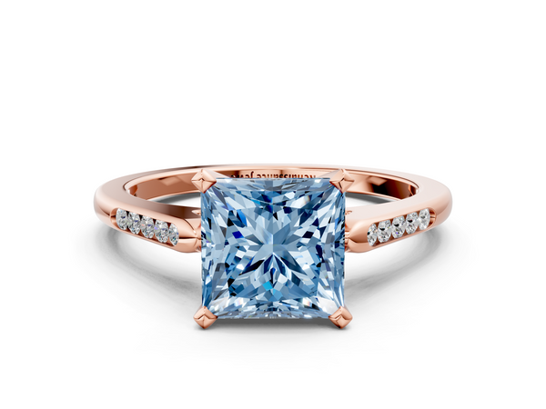 Rose gold Fancy Blue Princess  Cut Channel Set Solitaire Engagement Ring with Four-Prong Setting