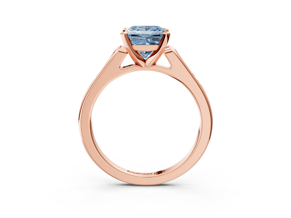 Rose gold Fancy Blue Princess  Cut Channel Set Solitaire Engagement Ring with Four-Prong Setting