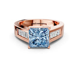 Rose gold Fancy Blue Princess Cut Cut Channel Set Solitaire Ring with Four-Prong Setting