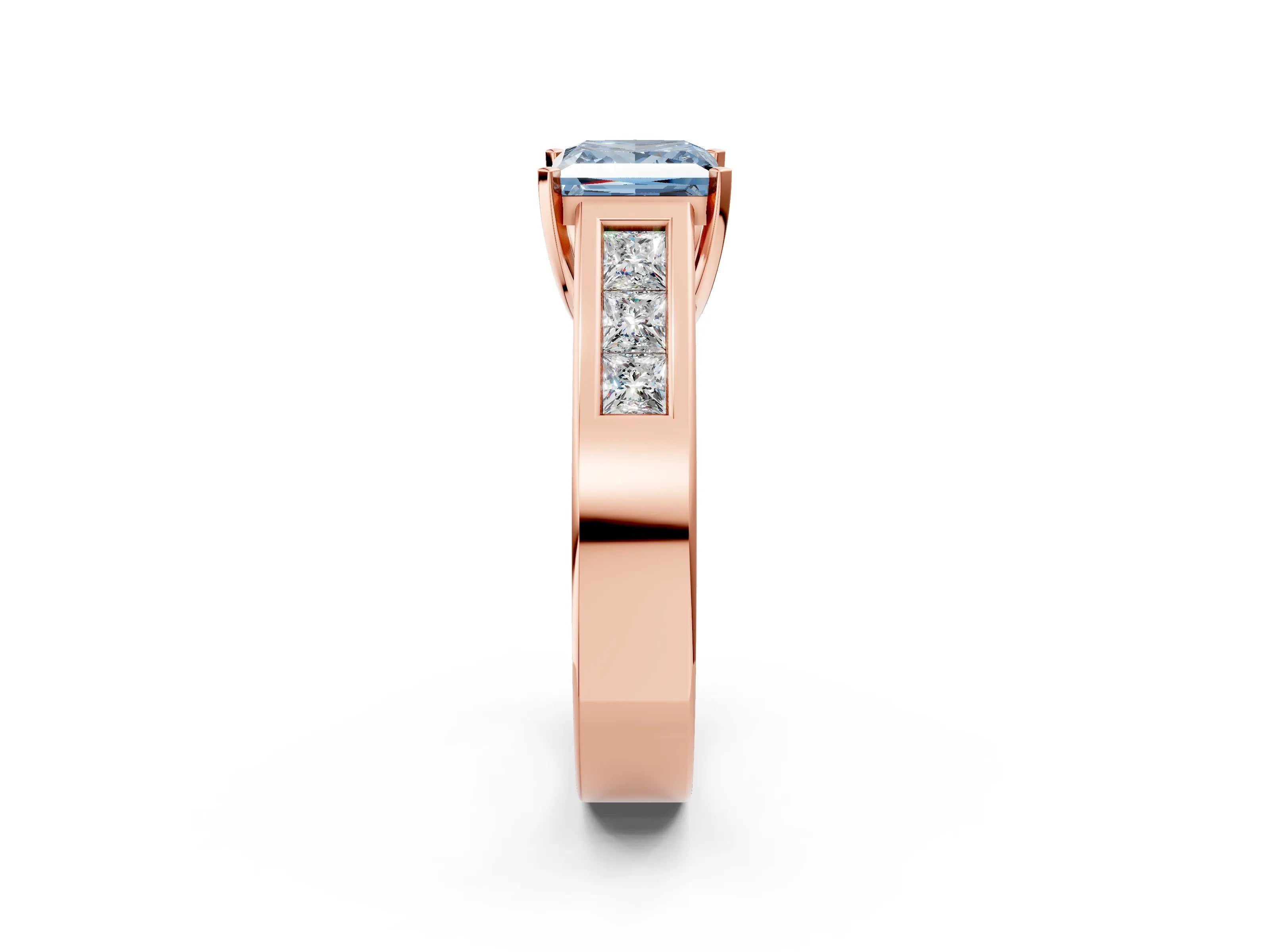 Rose gold Fancy Blue Princess Cut Cut Channel Set Solitaire Ring with Four-Prong Setting_2