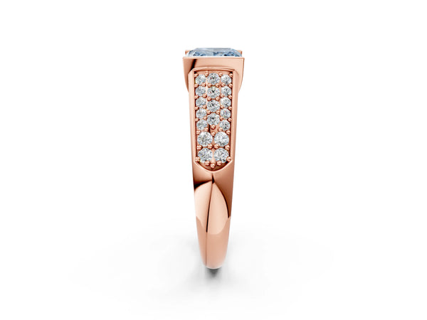 Rose gold Fancy Blue Princess Cut Diamond Channel Set Pave Band with Tension Prong Setting