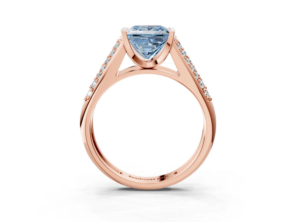 Rose gold Fancy Blue Princess Cut Diamond Channel Set Pave Band with Tension Prong Setting