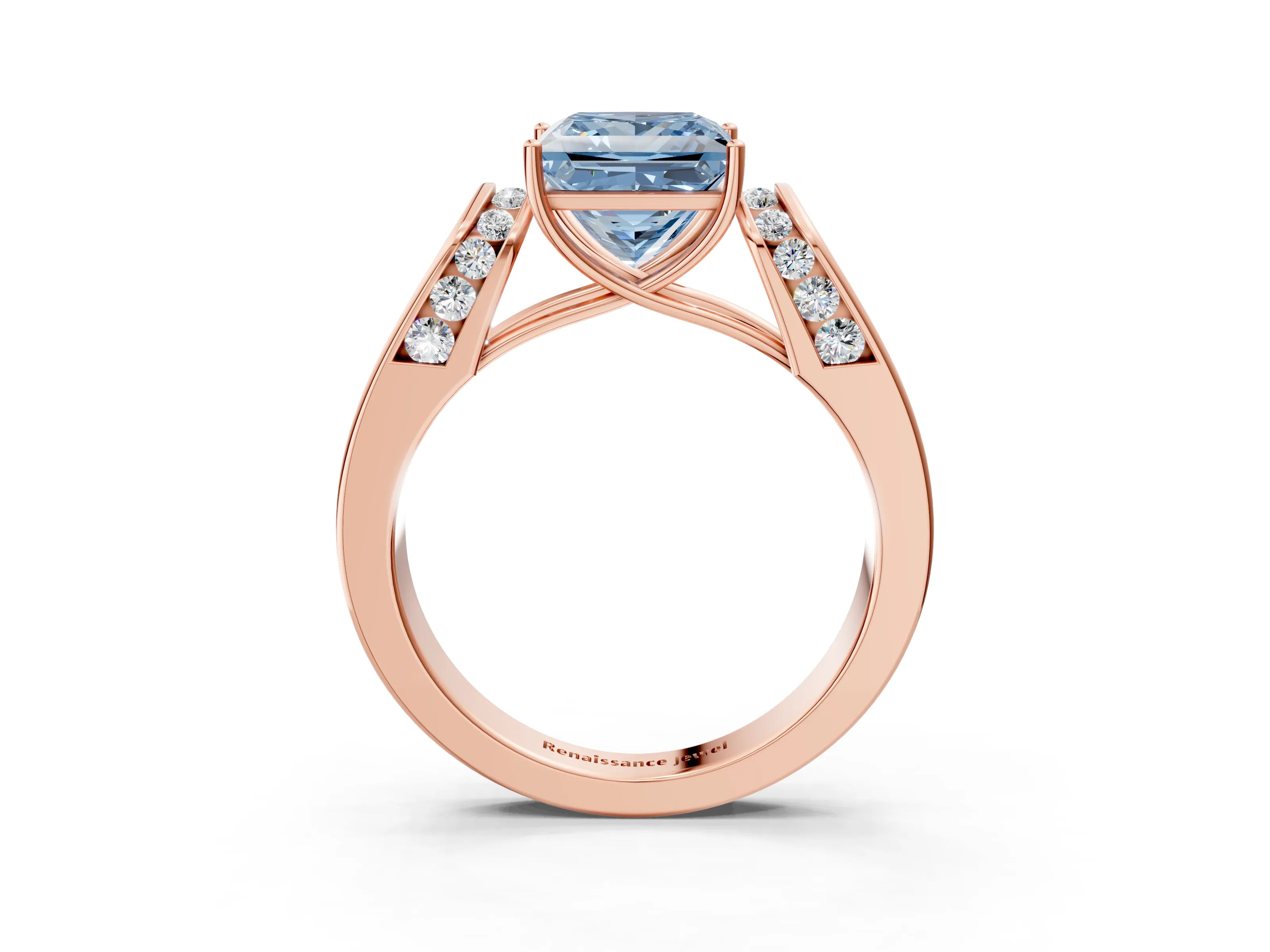Rose gold Fancy Blue Princess Cut Cut Diamond Channel Set Solitaire Ring with Four-Prong Setting_3