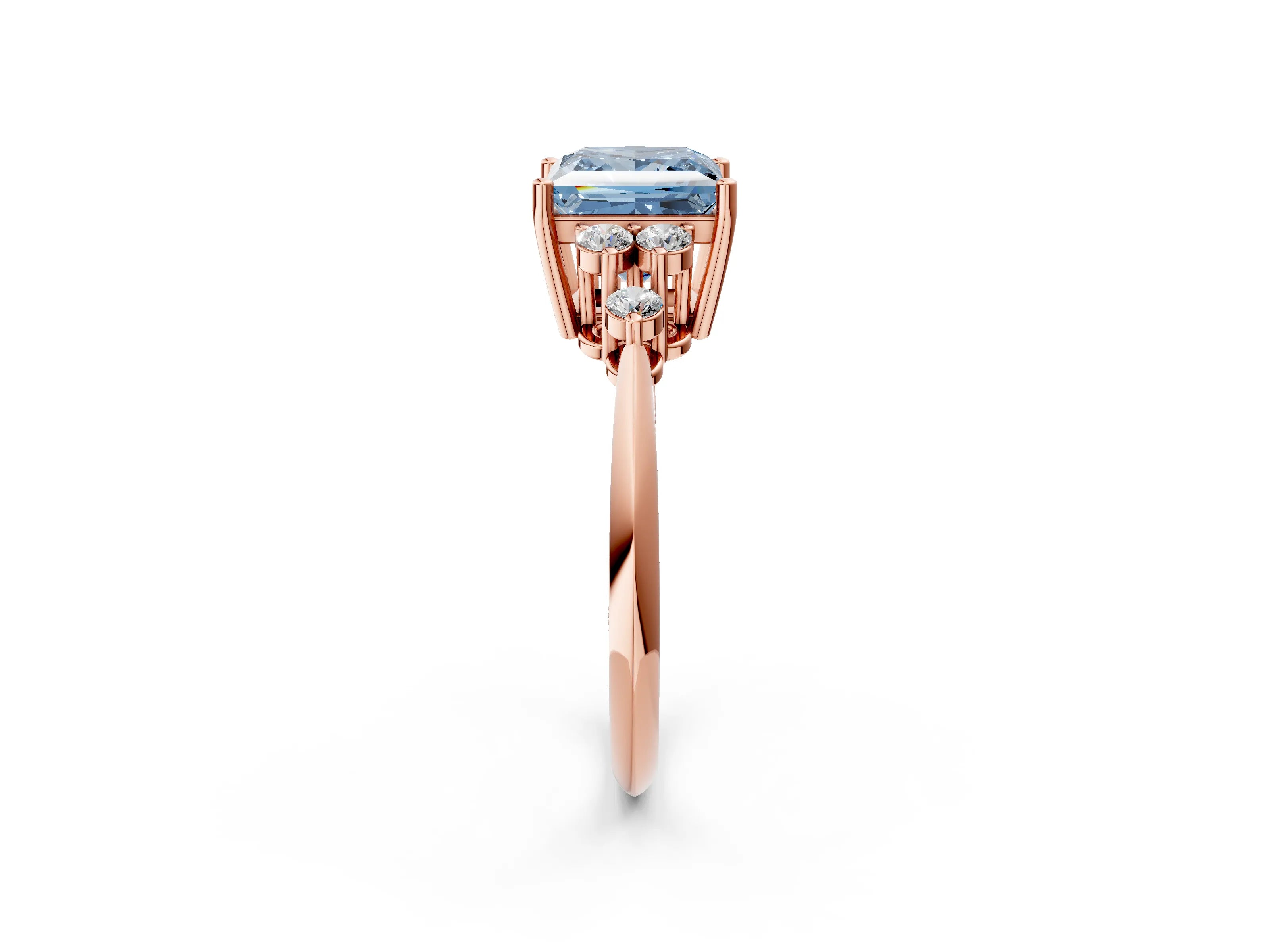 Rose gold Fancy Blue Princess Cut Cut Diamond Cluster Ring with Solitaire Band and Four-Prong Setting_14