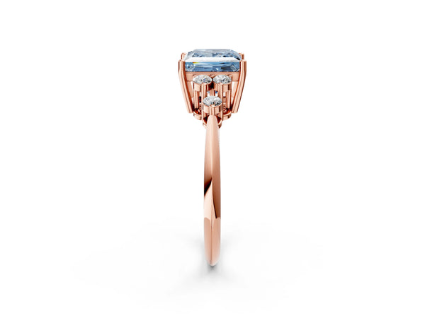 Rose gold Fancy Blue Princess Cut Cut Diamond Cluster Ring with Solitaire Band and Four-Prong Setting