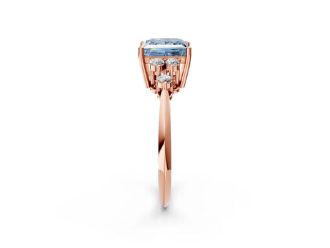 Rose gold Fancy Blue Princess Cut Cut Diamond Cluster Ring with Solitaire Band and Four-Prong Setting_14