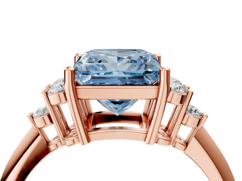 Rose gold Fancy Blue Princess Cut Cut Diamond Cluster Ring with Solitaire Band and Four-Prong Setting_16