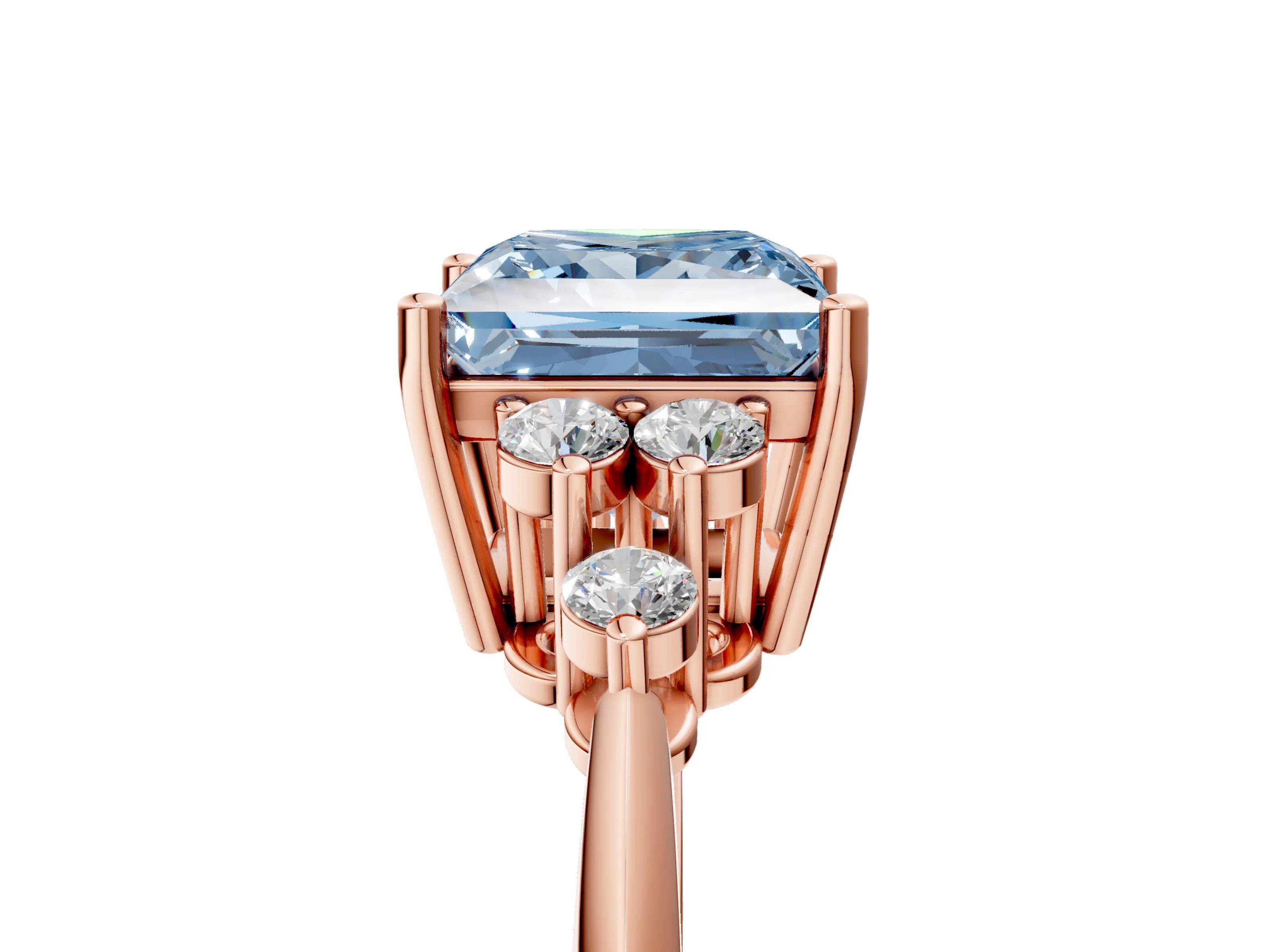 Rose gold Fancy Blue Princess Cut Cut Diamond Cluster Ring with Solitaire Band and Four-Prong Setting_17