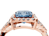 Rose gold Fancy Blue Princess Cut Cut Diamond Halo Engagement Ring with Open Split Pavé Band_4