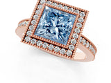 Rose gold Fancy Blue Princess Cut-Cut Diamond Halo Engagement Ring with Pave Band and Prong Setting_1