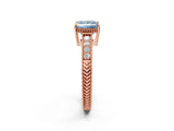 Rose gold Fancy Blue Princess Cut Cut Diamond Milgrain Pave Band Four-Prong Setting Ring_5