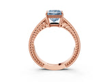 Rose gold Fancy Blue Princess Cut Cut Diamond Milgrain Pave Band Four-Prong Setting Ring_6