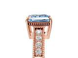 Rose gold Fancy Blue Princess Cut Cut Diamond Milgrain Pave Band Four-Prong Setting Ring_8