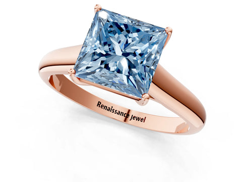 Rose gold Fancy Blue Princess Cut Cut Diamond Solitaire Engagement Ring with Tapered Plain Band and Four-Prong Setting_1