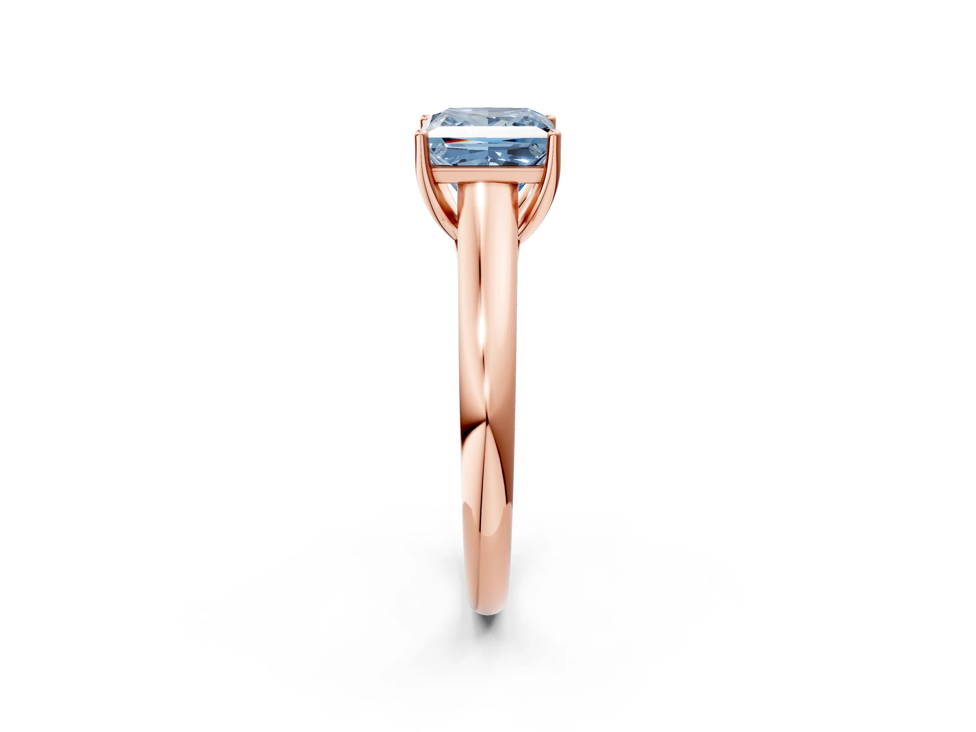 Rose gold Fancy Blue Princess Cut Cut Diamond Solitaire Engagement Ring with Tapered Plain Band and Four-Prong Setting_2