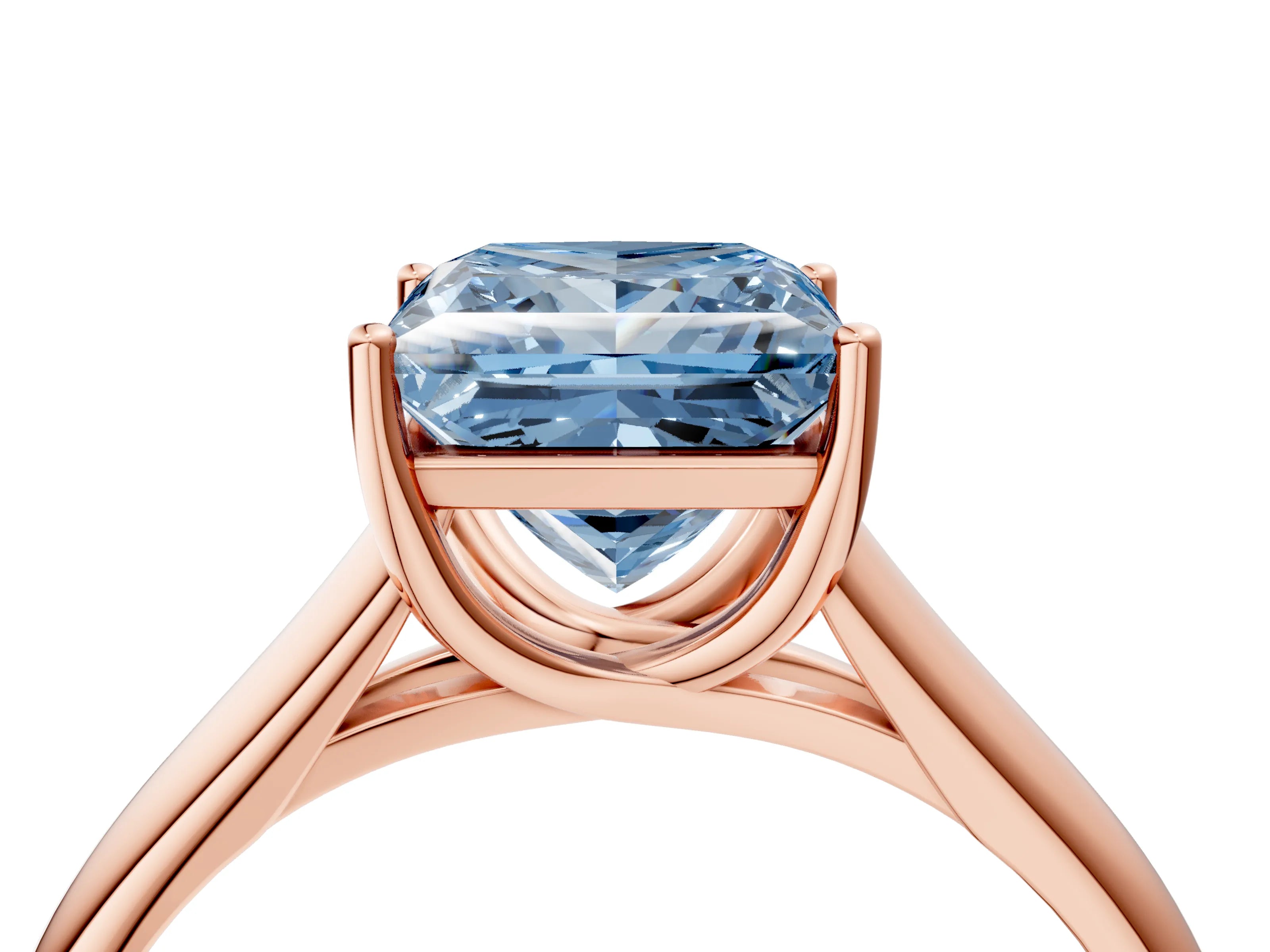 Rose gold Fancy Blue Princess Cut Cut Diamond Solitaire Engagement Ring with Tapered Plain Band and Four-Prong Setting_4