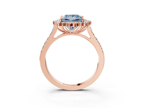 Rose gold Fancy Blue Princess Cut Cut Diamond Sunburst Halo Engagement Ring with Pavé Band_3