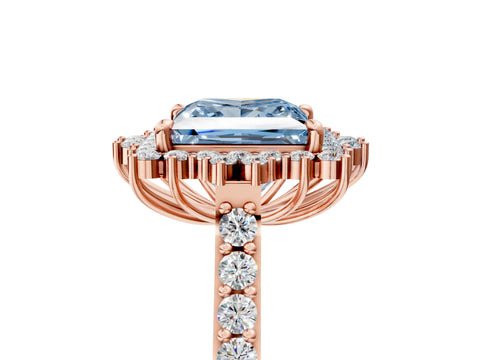 Rose gold Fancy Blue Princess Cut Cut Diamond Sunburst Halo Engagement Ring with Pavé Band_5
