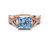 Rose gold Fancy Blue Princess Cut Cut Diamond Twisted Band with Milgrain Pave Setting and Four-Prong Setting