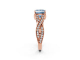 Rose gold Fancy Blue Princess Cut Cut Diamond Twisted Band with Milgrain Pave Setting and Four-Prong Setting_2