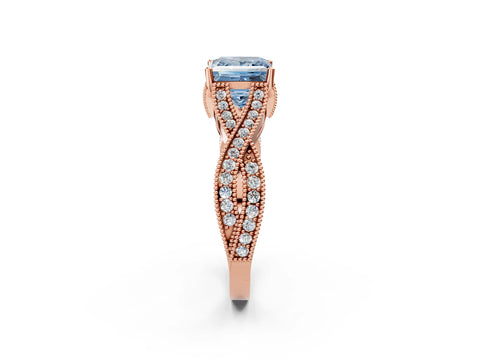 Rose gold Fancy Blue Princess Cut Cut Diamond Twisted Band with Milgrain Pave Setting and Four-Prong Setting_2