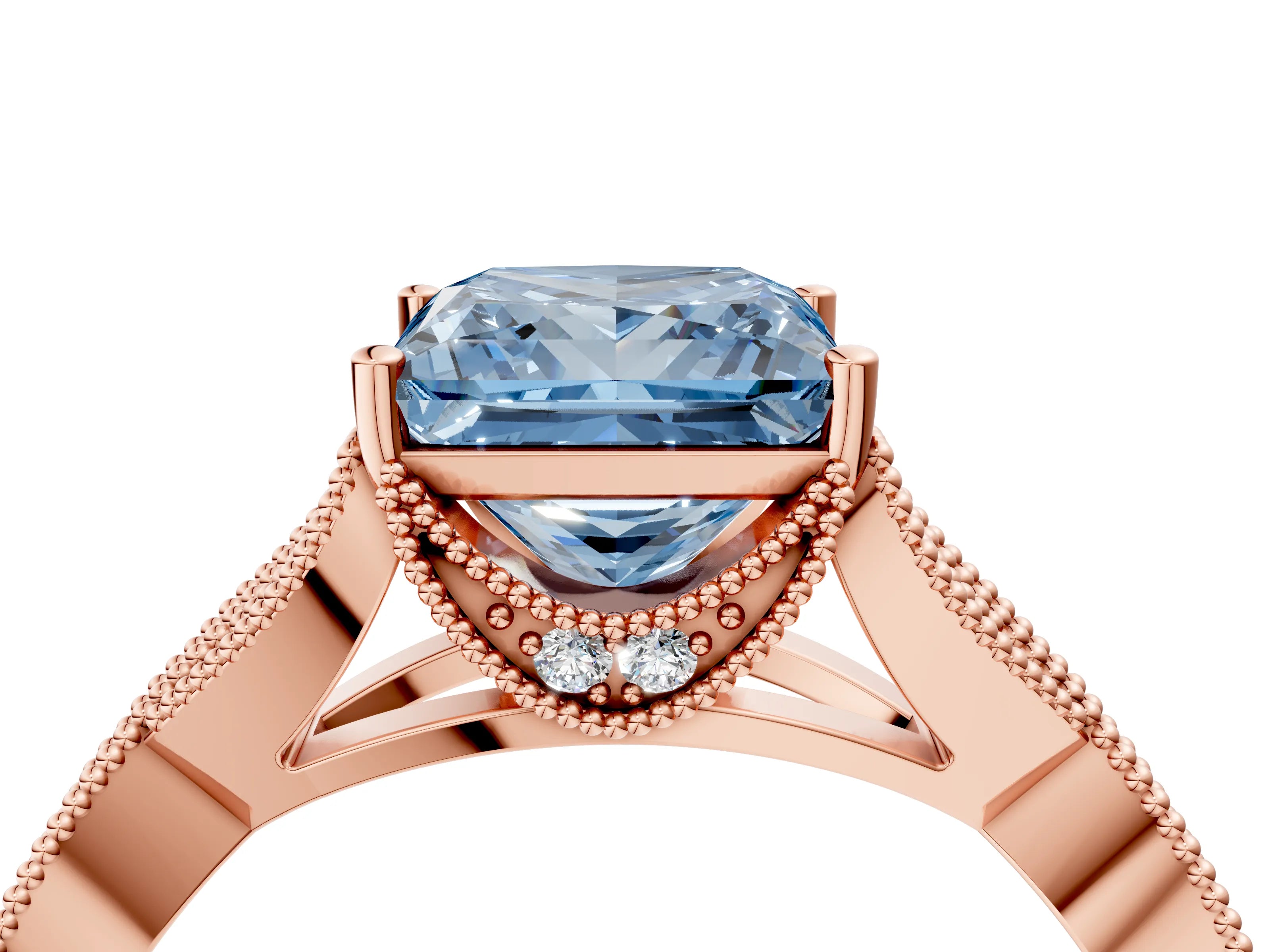 Rose gold Fancy Blue Princess Cut Cut Diamond Twisted Band with Milgrain Pave Setting and Four-Prong Setting_4