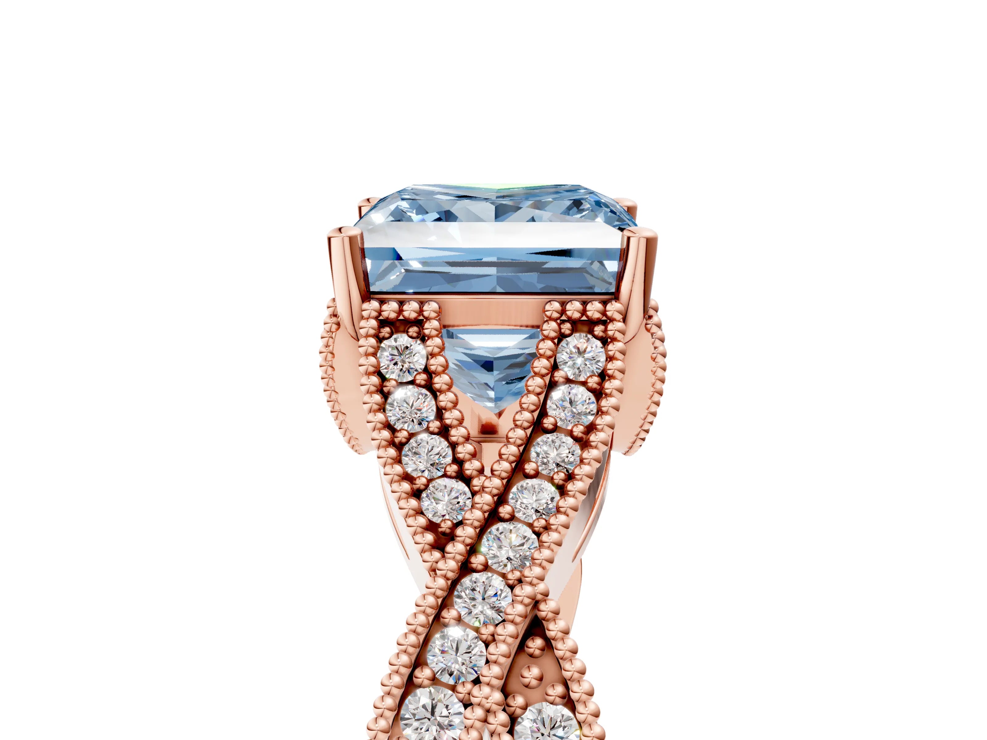 Rose gold Fancy Blue Princess Cut Cut Diamond Twisted Band with Milgrain Pave Setting and Four-Prong Setting_5