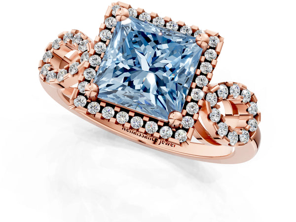 Rose Gold Princess Cut Pave Infinity Halo Engagement Ring Setting for Fancy Blue Center