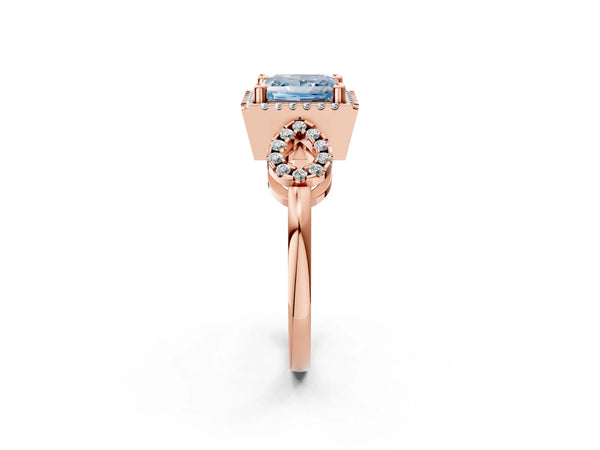 Rose Gold Princess Cut Pave Infinity Halo Engagement Ring Setting for Fancy Blue Center