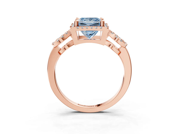 Rose Gold Princess Cut Pave Infinity Halo Engagement Ring Setting for Fancy Blue Center