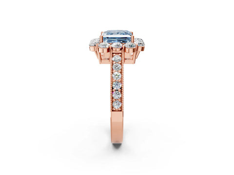 Rose gold Fancy Blue Princess Cut Cut Halo Diamond Pavé Engagement Ring with Milgrain Detailing_2