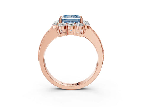 Rose gold Fancy Blue Princess Cut Cut Halo Diamond Pavé Engagement Ring with Milgrain Detailing_3