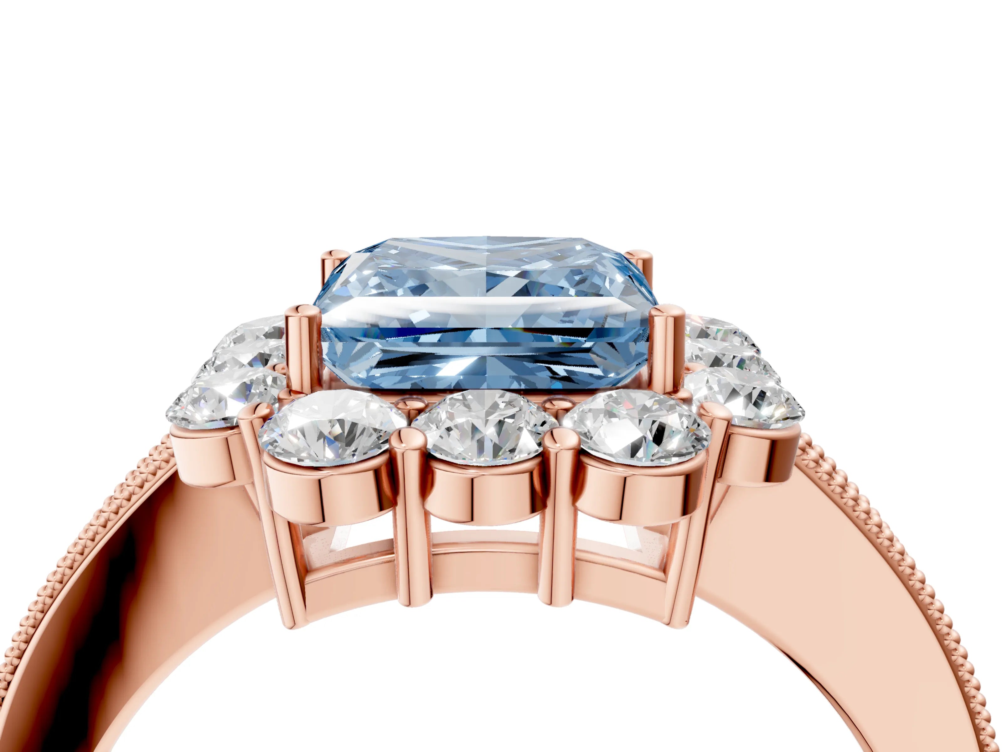 Rose gold Fancy Blue Princess Cut Cut Halo Diamond Pavé Engagement Ring with Milgrain Detailing_4