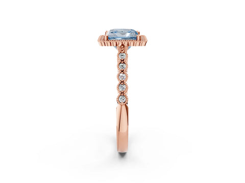 Rose gold Fancy Blue Princess Cut Cut Halo Pavé Solitaire Ring with Milgrain Band_2