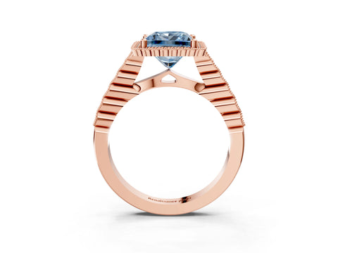 Rose gold Fancy Blue Princess Cut Cut Halo Pavé Solitaire Ring with Milgrain Band_3