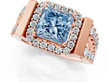 Rose gold Fancy Blue Princess Cut Cut Halo Split Shank Prong Set Ring_1