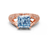 Rose gold Fancy Blue Princess Cut Cut Milgrain Pave Diamond Engagement Ring with Four-Prong Setting_50
