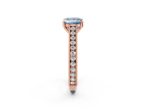 Rose gold Fancy Blue Princess Cut Cut Pave Band Milgrain Solitaire Ring_2