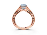 Rose gold Fancy Blue Princess Cut Cut Pave Band Milgrain Solitaire Ring_3