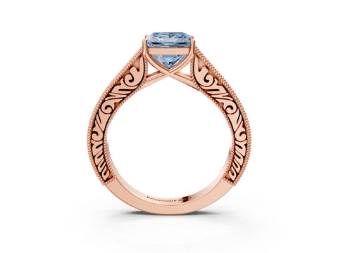 Rose gold Fancy Blue Princess Cut Cut Pave Band Milgrain Solitaire Ring_3