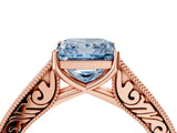 Rose gold Fancy Blue Princess Cut Cut Pave Band Milgrain Solitaire Ring_4