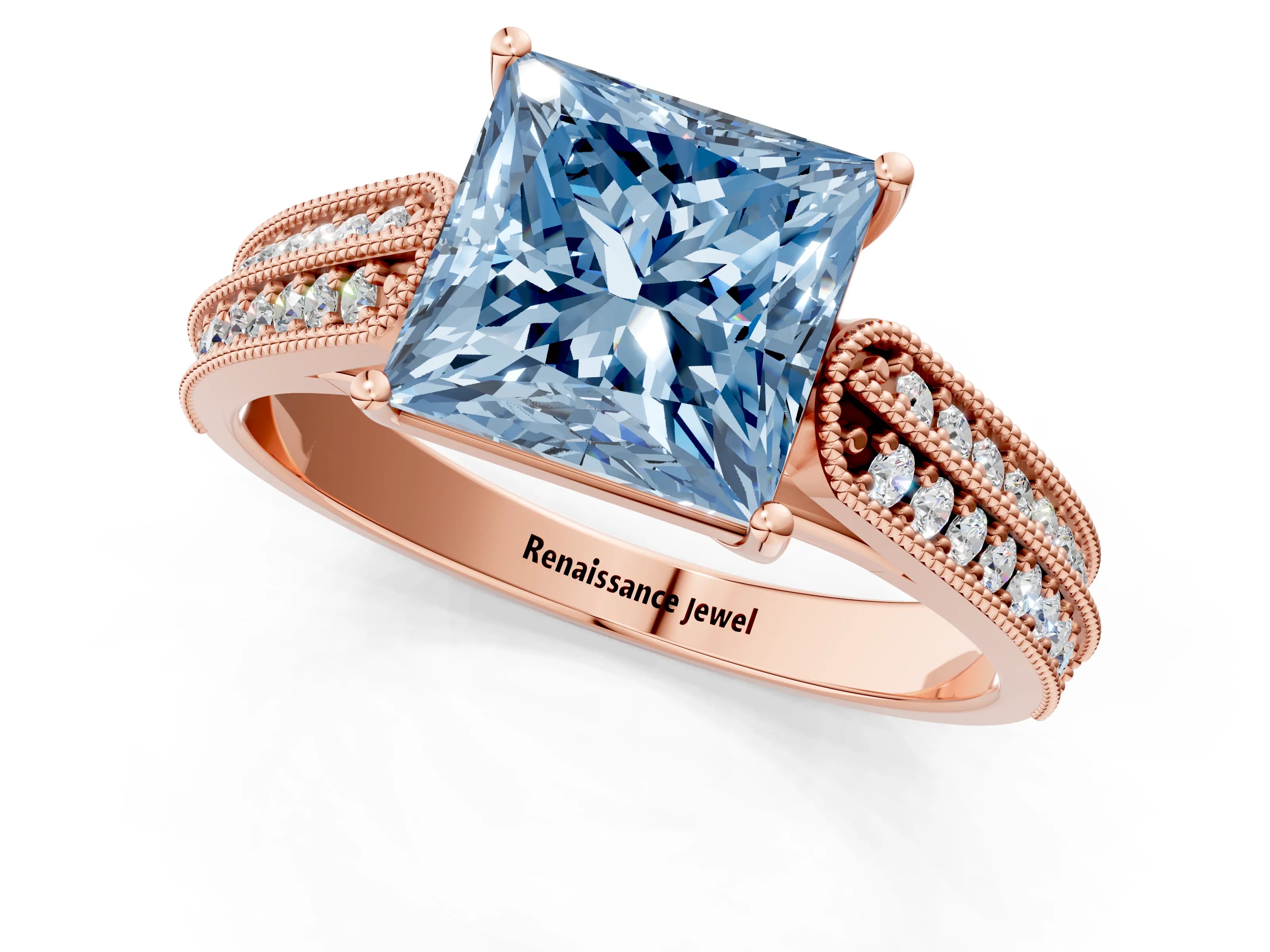 Rose gold Fancy Blue Princess Cut Cut Pave Split Shank Engagement Ring with Four-Prong Setting_1