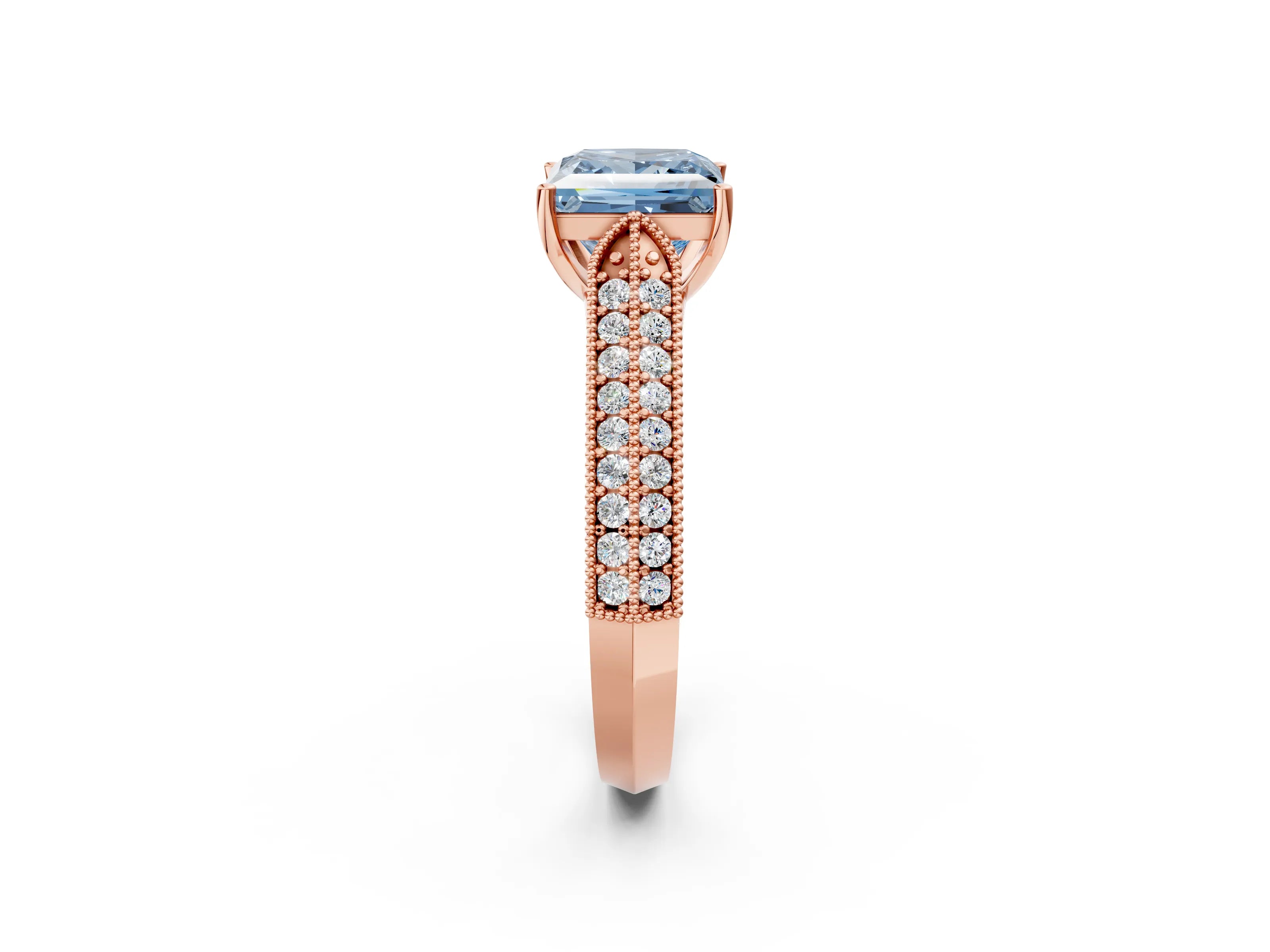 Rose gold Fancy Blue Princess Cut Cut Pave Split Shank Engagement Ring with Four-Prong Setting_2