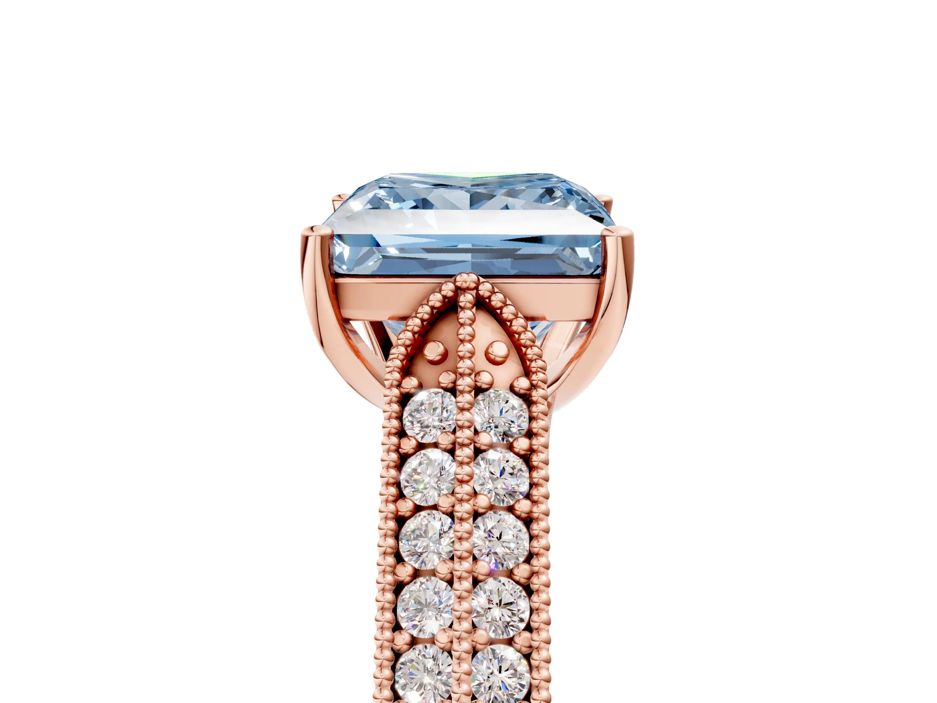 Rose gold Fancy Blue Princess Cut Cut Pave Split Shank Engagement Ring with Four-Prong Setting_5