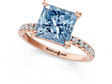 Rose gold Fancy Blue Princess Cut Diamond Brilliant Solitaire Ring with Pavé Band and Four-Prong Setting_25