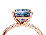 Rose gold Fancy Blue Princess Cut Diamond Brilliant Solitaire Ring with Pavé Band and Four-Prong Setting_28