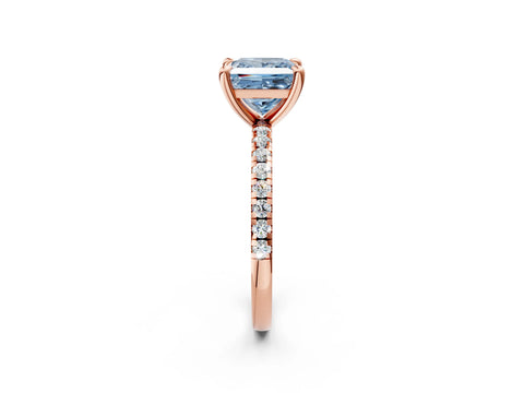 Rose gold Fancy Blue Princess Cut Diamond Brilliant Solitaire Ring with Pavé Band and Four-Prong Setting_2
