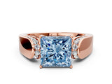 Rose gold Fancy Blue Princess Cut Diamond Channel Set Solitaire Ring with Four-Prong Setting_12