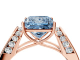 Rose gold Fancy Blue Princess Cut Diamond Channel Set Solitaire Ring with Four-Prong Setting_16
